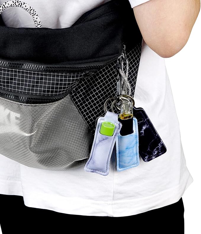 Marble Chapstick Holder Keychains Lipstick Sleeve Pouch Lip Gloss