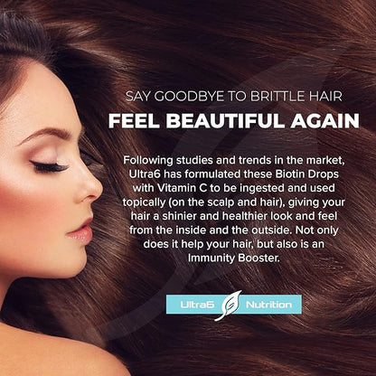 Liquid Biotin with Hair Vitamins - Vitamin C, E, B6 & Organic Coconut Oil - Liquid Biotin for Hair, Skin, Nails and Immunity Support