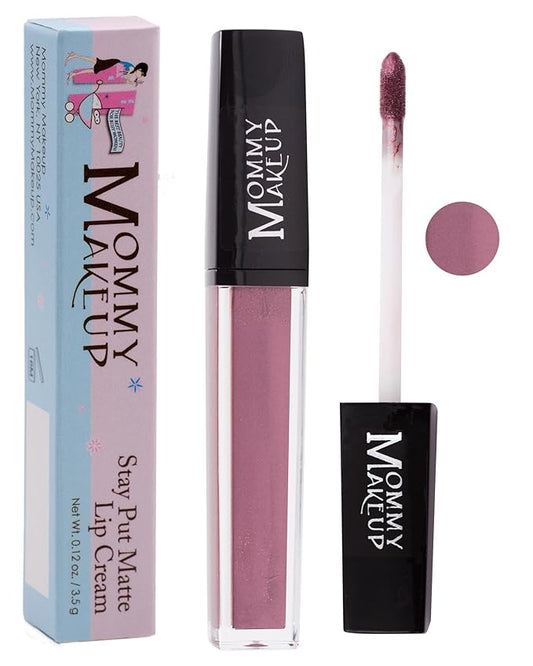Mommy Makeup Stay Put Matte Lip Cream | Kiss Proof Lipstick in Roxie (A Plum with Shimmer) Transfer Proof, Smudge Proof, Waterproof, Non Drying, Long Wear Lipstick