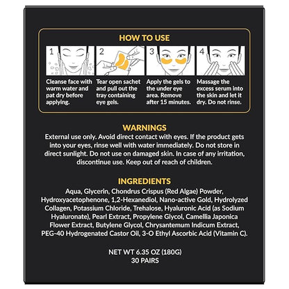 Stylia Under Eye Patches for Dark Circles and Puffy Eyes (30 Pairs) - 24k Gold Under Eye Mask with Vitamin C, Hyaluronic Acid, Pearl Extract - Eye Masks for Dark Circles and Puffiness