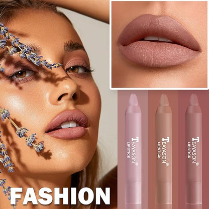 3PCS Nude Lipstick Set Matte Lip Stick Waterproof Long