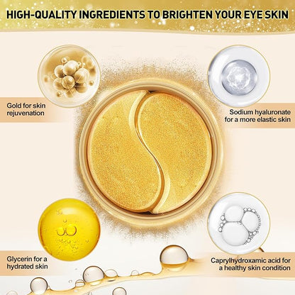 Under Eye Mask, 60 PCS Golden Gel Under Eye Patches for Dark Circles, Undereye Bags, Wrinkles Gel Under Eye Patches Gifts for Women Birthday Gifts for Women
