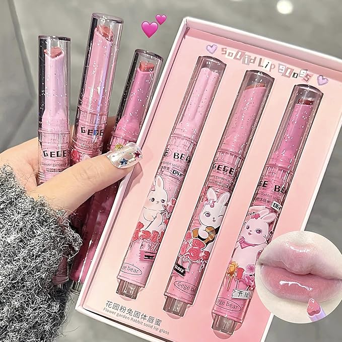 3 Colors Jelly Lipstick Gift Set, Tinted Heart Shape Lip Stain Lip Gloss, Mirror Hydrating Jelly Love Lipstick, Moisturizing Tinted Lip Balm, Vivid Color Glossy Lip Makeup for Girls (A)