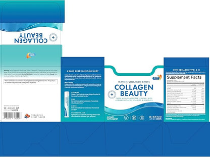 Swedish Nutra - Collagen Beauty | 10,000 mg Hydrolyzed Marine Collagen Liquid Supplement - 30 x 25 ml Daily Shots | Hyaluronic Acid and Vitamin C to Support Healthy Hair, Skin, Nails | Sugar-Free