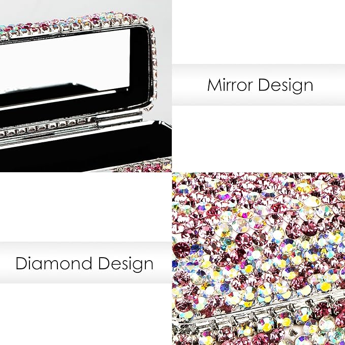 Lipstick Case with Mirror, Rhinestone Crystal Lipstick Organizer Organizer