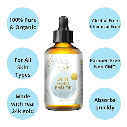 24K GOLD Emu Oil, 24 K Gold Organic Australian Emu Oil 4 oz Gold Line Series
