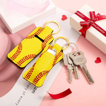 Patelai 20 Pcs Softball Lipstick Holder Keychain Lipstick Holder Clip-on Sleeve Pouch (Yellow)
