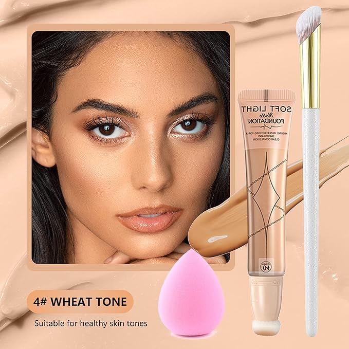 Air Cushion Foundation Beauty Wand Kit,Matte Concealer Foundation -04 Wheat