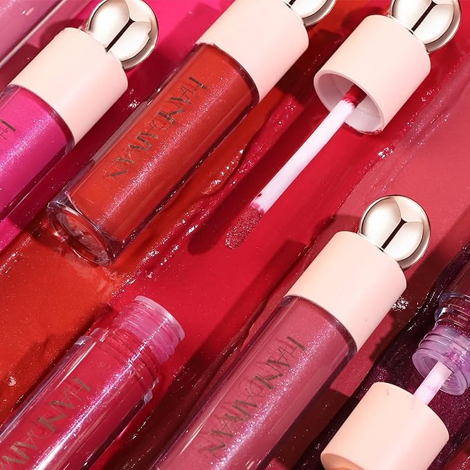 Shimmer Gloss Lipstick, Slicks Lip Gloss Diamond Shiny Pink Dark Red Purple Glitter Sparkly Glossy Shimmer Waterproof Girls Lip Glaze for Women, Long lasting High Pigmented Lips Makeup(#04)