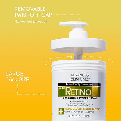 Advanced Clinicals Retinol Body Lotion + Firming Collagen Body Oil 2pc Set | Fragrance Free Retinol Cream Face Moisturizer + Collagen Massage Body Oil | Crepey Skin Care Treatment, 2pc Bundle