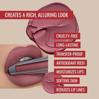 Runway Rogue Velvet Glam Liquid Lipstick, Almost-Matte Faded Mauve Lipstick with a Hint of Plum, ‘Glam Squad’