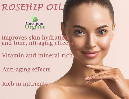 cocojojo Rosehip Oil for Face, Rose Oil for Face, Rose Hip Oil for Face, Rosehip Oil, Pure Unrefined Cold Pressed All Natural for Hair Skin Face Body Nails - 16 Oz