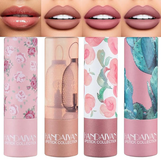 Lipstick for Women 4Pcs,Nude Lipstick Set,Lipstick Long Lasting,Velvet Lipstick