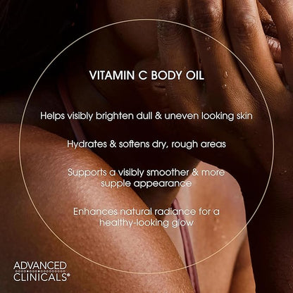 Advanced Clinicals Vitamin C Body Oil Skin Care Moisturizer W/Vitamin E & Turmeric - Nourishing, Brightening, & Hydrating Body Oil To Improve Look Of Dark Spots, Dry Skin, & Stretch Marks, 3.8 Fl Oz