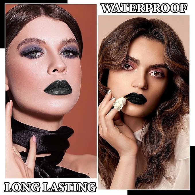2Pcs Black Lip Liner and Lipstick Set,Matte Black Smudge