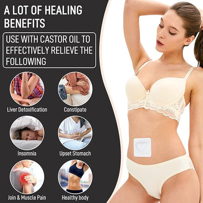 30Pcs Castor Oil Pack Wrap in Belly Button for Liver Detox, Highly Absorbent Self-Adhesive Castor Oil Wrap Organic Cotton, Anti-Seepage(Oil Not Included)