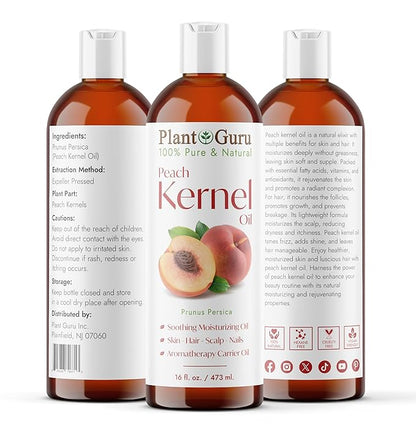 Peach Kernel Oil 16 oz. - 100% Pure and Natural Carrier Oil - Refined, Cooking, Skin, Hair, Body & Face Moisturizing