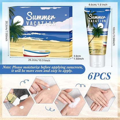 6 Pcs Halloween Gifts Travel Size Sunscreen Spf 30 Mini Sunscreen Lotion 1oz Travel Water Resistant Sunscreen Lotion for Halloween Party Favors(Summer Vacation)