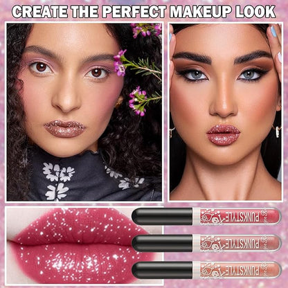 3 PCS Glitter Liquid Lipstick Set Red Pink Glitter