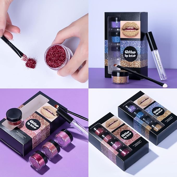 4 Colors Glitter Lip Kit, Shiny Diamond Glitter