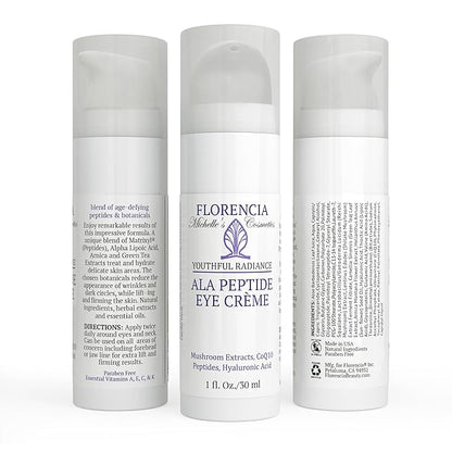 Florencia ALA Peptide Eye Cream - Anti-Aging Repair for Wrinkles, Fine Lines, Dryness - Hydrating, Nourishing, Firming, Moisturizing Eye Cream with Hyaluronic Acid & Peptides, 0.5 oz