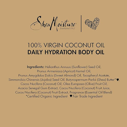 SheaMoisture Daily Hydration Body Oil Virgin Coconut Oil For Dry Skin Paraben Free 8 oz