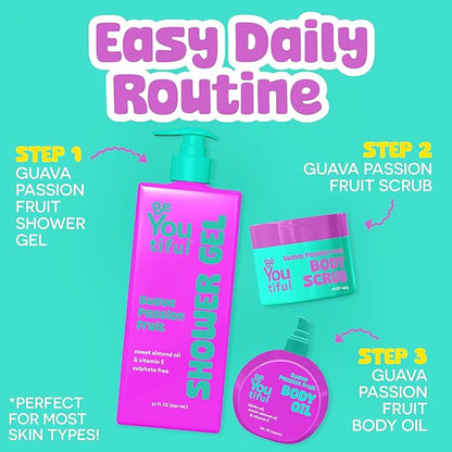 BeYoutiful Moisturizing Body Oil for Kids & Teens, Guava Passion Fruit Glow Oil with Jojoba & Sweet Almond, Hydrating Bath Oil for Soft Skin, 8 oz