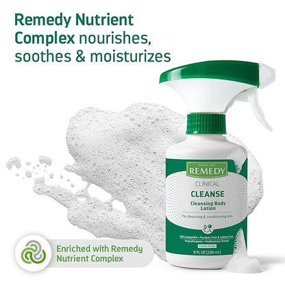 Medline Remedy Clinical Cleansing Body Lotion, 8 Oz Spray Bottle, Vanilla Scent, No-Rinse Bedside Cleanser, Incontinence Care, Moisturizing, Skin Conditioning, Nutrient Rich, Sulfate-Free, Men, Women
