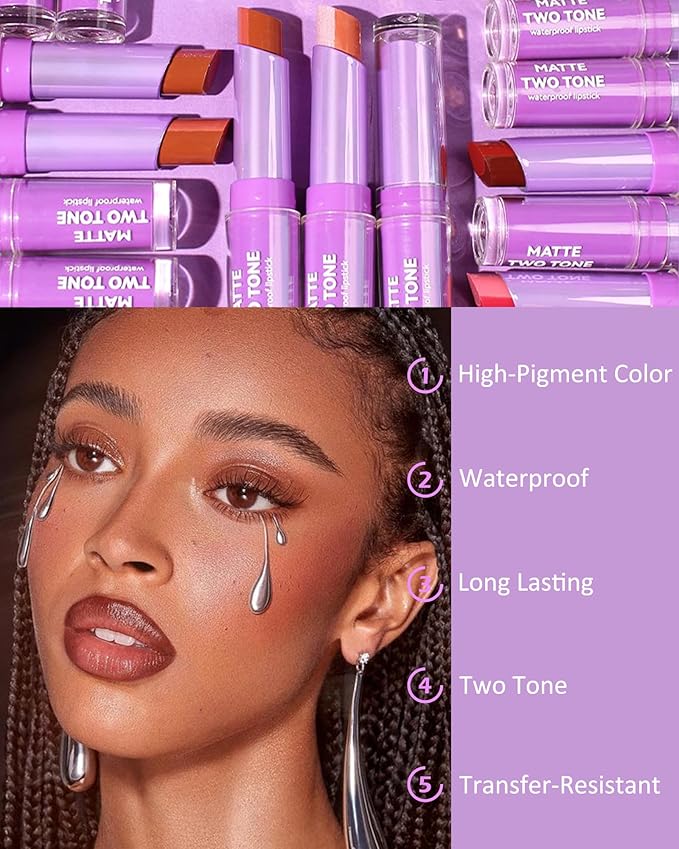 Pink Matte Lipstick Two Tone Waterproof Lip Gloss, Gloss,