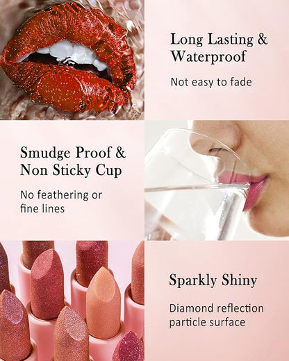 Glitter Lipstick for Women, Shimmer Sparkly Lipstick Long Glitter