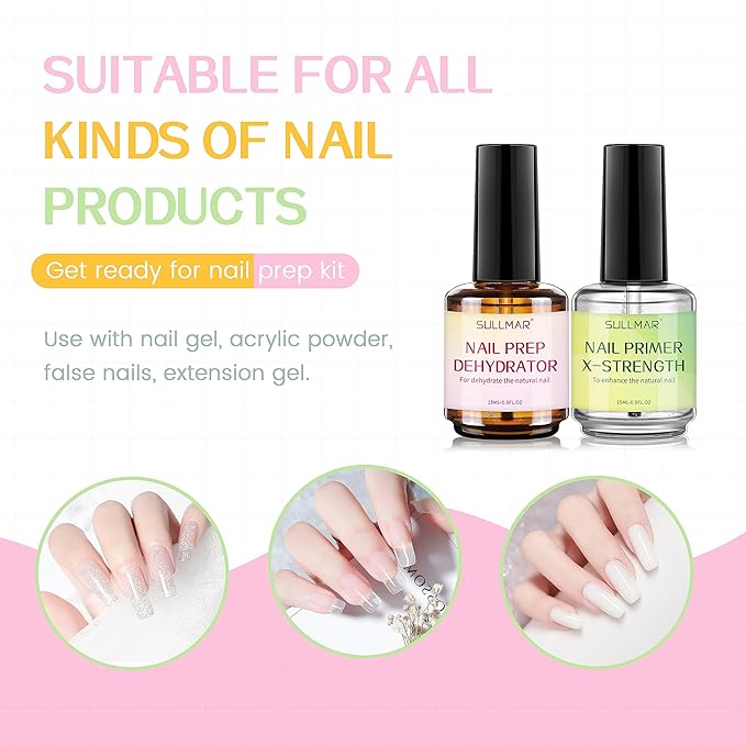 Dehydrator & Primer Strength Kit, 2-Piece Pro Nail System Enhancing Nail Bonding for Acrylics (15ml)