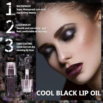 2024 New Magic Black Color Changing Lip Oil，Warm Change Glitter Lip Gloss, Color Changing Lip Oil V2, Color Changing Lip Gloss, Moisturizing Plumping Clear Lips Oil Tinted Lip Plumper Lips Care