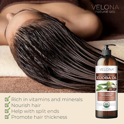 velona Jojoba Oil USDA Certified Organic - 64 Fl Oz | 100% Pure and Natural Carrier Oil| Golden, Unrefined, Cold Pressed, Hexane Free
