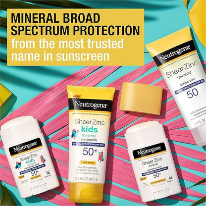 Neutrogena Sheer Zinc Oxide Dry-Touch Mineral Sunscreen Lotion, Broad Spectrum SPF 50 UVA/UVB Protection, Water-Resistant, Hypoallergenic and Non-Greasy, Paraben-Free, 3 fl. oz, Pack of 3