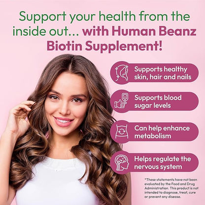 Biotin Jelly Bean Gummy Vitamins, Extra Strength Biotin for Hair, Skin and Nails, 5000mcg per Serving, Hair Growth Vitamins for Men and Women, 120 Strawberry Blast Jelly Beans, Kosher