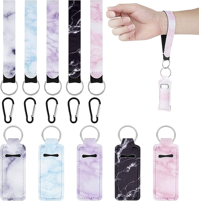Marble Chapstick Holder Keychains Lipstick Sleeve Pouch Lip Gloss
