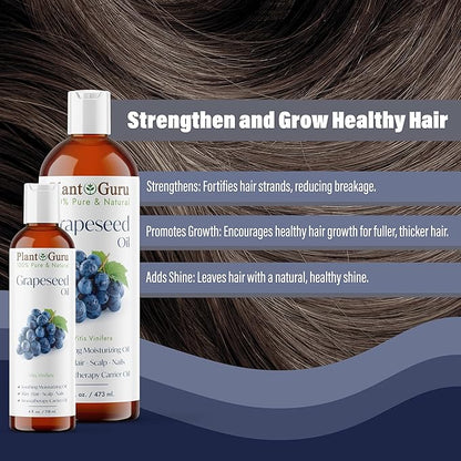 Grapeseed Oil 8 oz. Cold Pressed 100% Pure Natural Carrier For Skin, Body, Face, and Hair Growth Moisturizer. Great For Creams, Lotions, Lip balm and Soap Making.