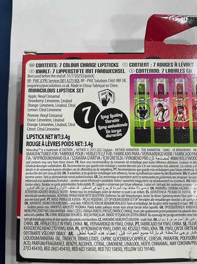Miraculous Ladybug Cosmetic Lipstick Set - 7 Fruit