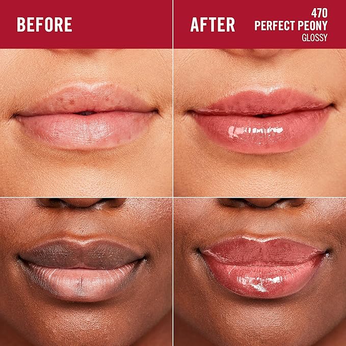 Rimmel London Stay Glossy, 470 Perfect Peony, Lip Gloss, Non-Sticky, Cruelty-Free, Color and Shine, Up To 6-Hour Wear, Precise Applicator, 0.18oz