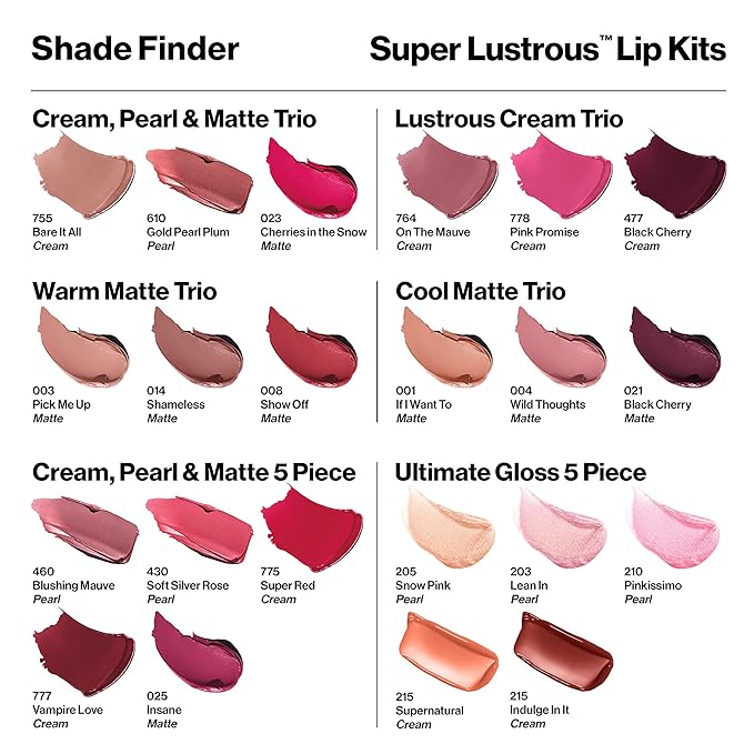 REVLON Lipstick Set, Super Lustrous 3 Piece Gift Set, High Impact, Moisturizing, Cream Finish in Pink, Plum & Berry, Pack of 3