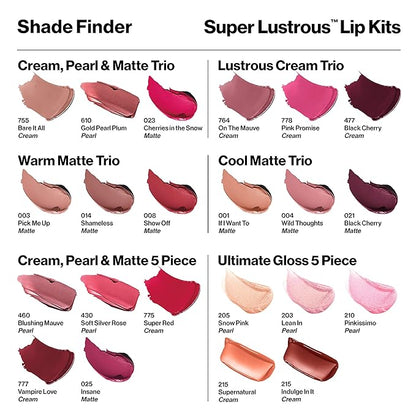REVLON Lipstick Set, Super Lustrous 3 Piece Gift Set, High Impact, Moisturizing, Cream Finish in Pink, Plum & Berry, Pack of 3