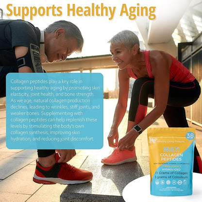 HLP Collagen Supplement for Better Absorption & Immune Support- Multi Collagen Peptides Powder with Colostrum- Improve Strength, Wellness & Vitality with Multi Collagen Protein- Unflavored- 38 Serving