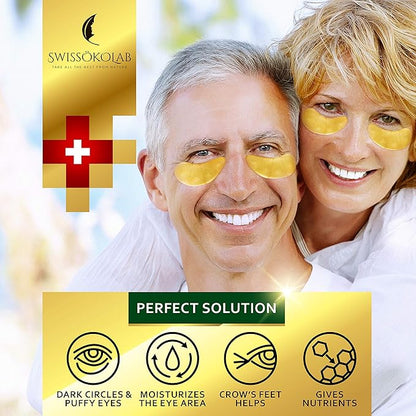 SWISSÖKOLAB Double Chin Reducer V Line Lifting Mask Face Slimming + Under Eye Patches For Puffy Eyes 24k Gold Eye Mask For Dark Circles And Puffiness Collagen Eye Gel Pads
