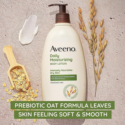 Aveeno Daily Moisturizing Body Lotion, Body Lotion for Dry Skin with Prebiotic Oat, Paraben Free, Fragrance Free, Non-Greasy, Non-Comedogenic Moisturizer, 18 FL OZ