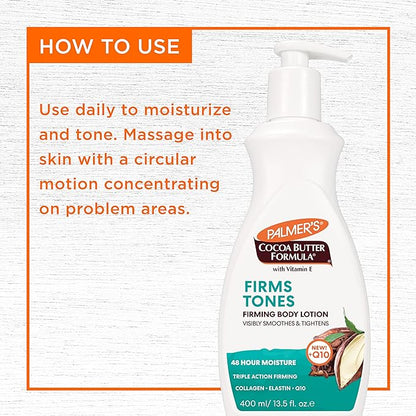 Palmer's Cocoa Butter Formula Skin Firming Body Lotion, Toning & Tightening Cream with Q10, Collagen & Elastin, Pump Bottle, 13.5 Oz. (Pack of 2)
