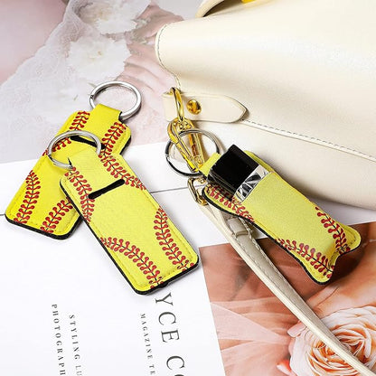 Patelai 20 Pieces Softball Lipstick Holder Keychain Lipstick