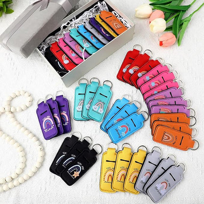 Ctosree 40 Pcs Lip Balm Lipstick Holder Keychain with Inspirational Words Portable Clip on Lip Gloss Sleeve Pouch Pocket Lip Balm Holder Mom Teacher Gifts for Graduation Travel Accessory