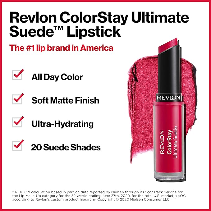 REVLON ColorStay Ultimate Suede Lipstick, Longwear Soft, Ultra-Hydrating Longwear