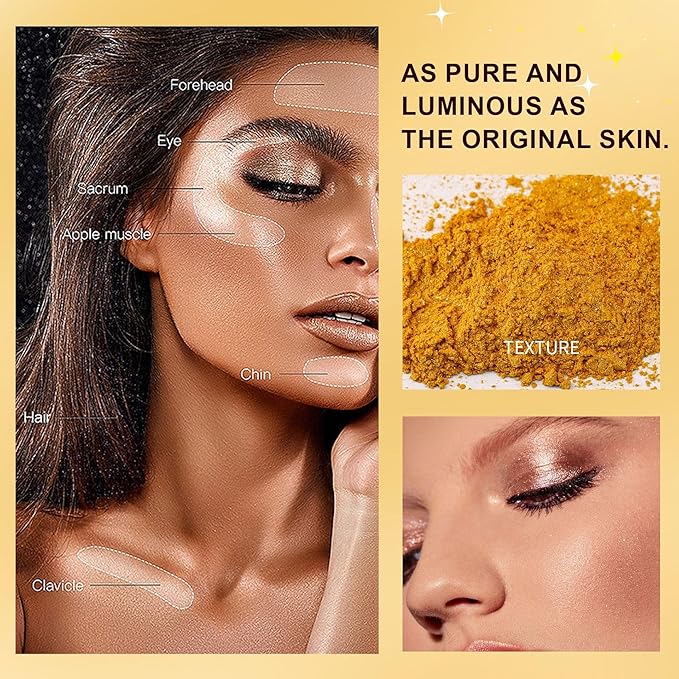 Glitter Powder Highlighter Makeup, Fairy Highlight Shimmer Body Kit(06# Gold)