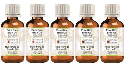 Pure Rice Bran Oil (Oryza Sativa) Cold Pressed (Pack of Five) 100ml X 5 (16.9 oz)